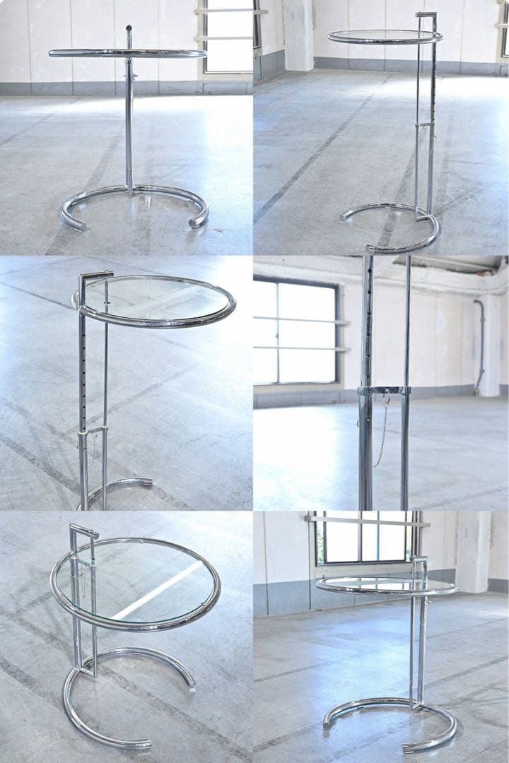 アイリーン・グレイ「アジャスタブルテーブル」リプロダクト ガラストップ 昇降