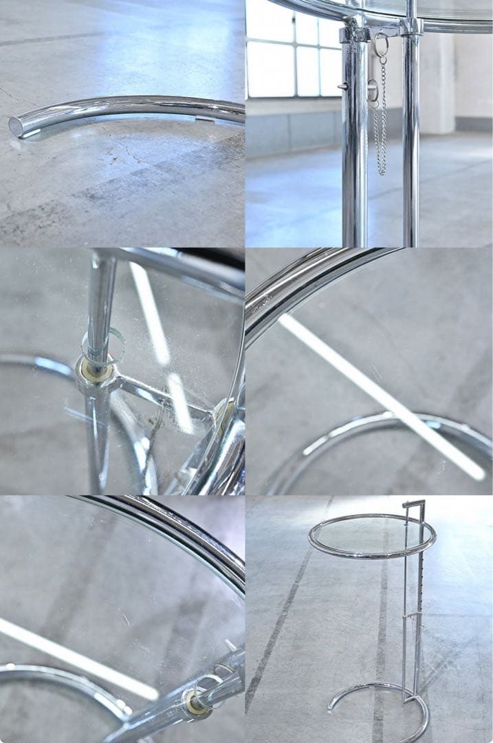 アイリーン・グレイ「アジャスタブルテーブル」リプロダクト ガラストップ 昇降