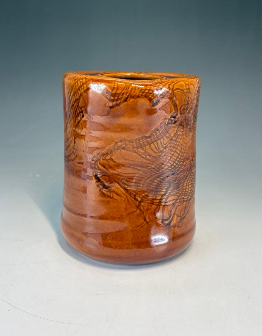 【中古品】十代大樋長左衛門造　布目大樋掛花入（共箱）