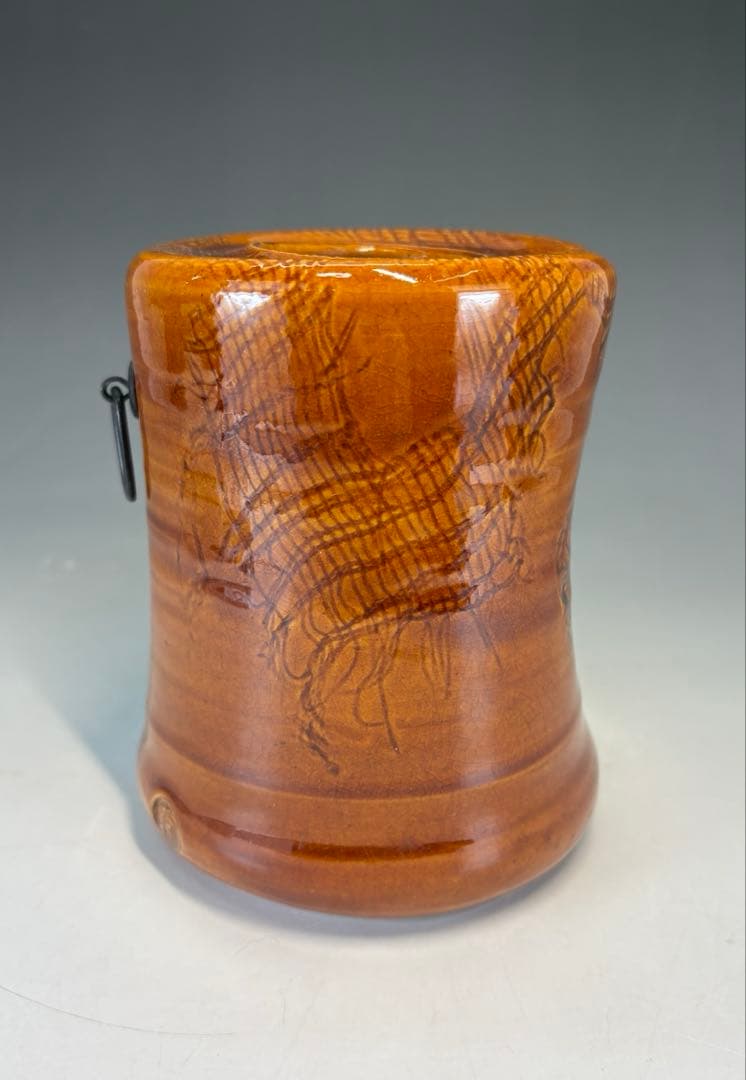 【中古品】十代大樋長左衛門造　布目大樋掛花入（共箱）