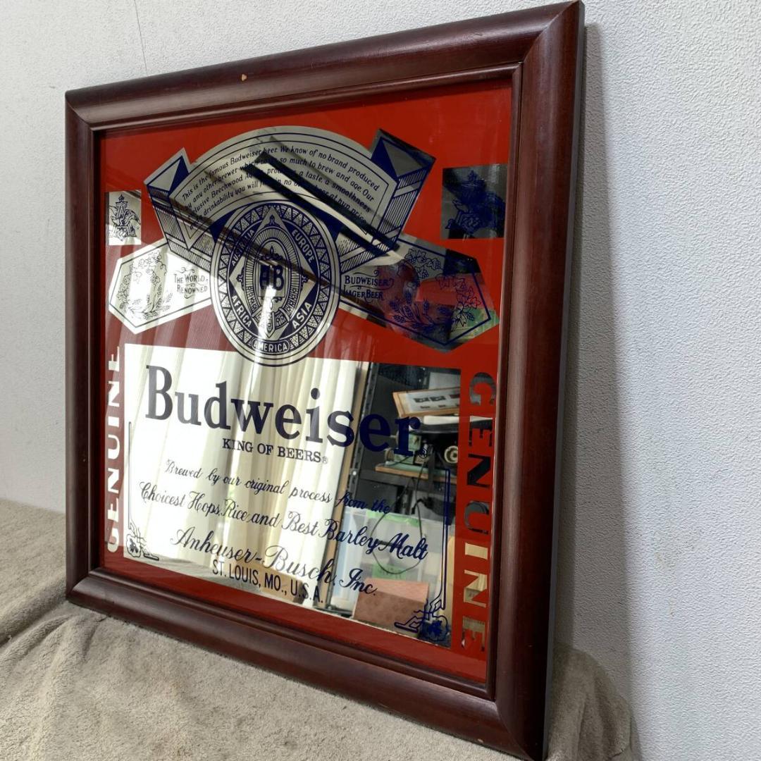 Budweiser　バドワイザー　大型　パブミラー　壁掛け　鏡　木枠XZ3921
