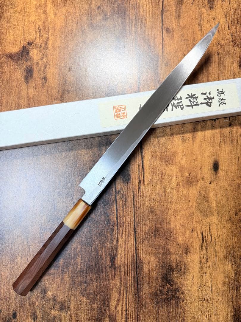 【堺打刃物】フグ引　包丁　白鋼　尺　紫檀水牛八角柄 包丁