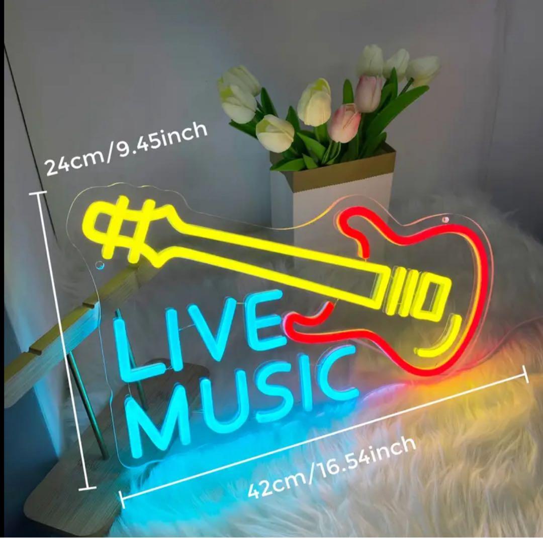 【LIVE MUSIC】LEDネオンサイン ギター インテリア照明 ルームライト