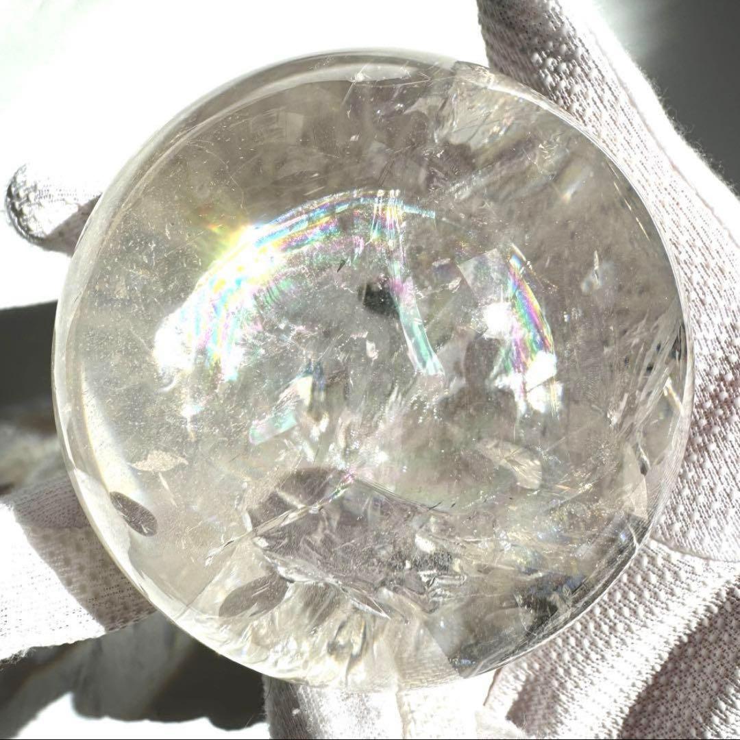 綺麗 虹入り ヒマラヤレインボー 水晶 丸玉 77.1mm ポーチ付き