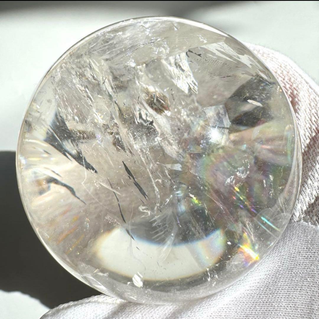 綺麗 虹入り ヒマラヤレインボー 水晶 丸玉 77.1mm ポーチ付き
