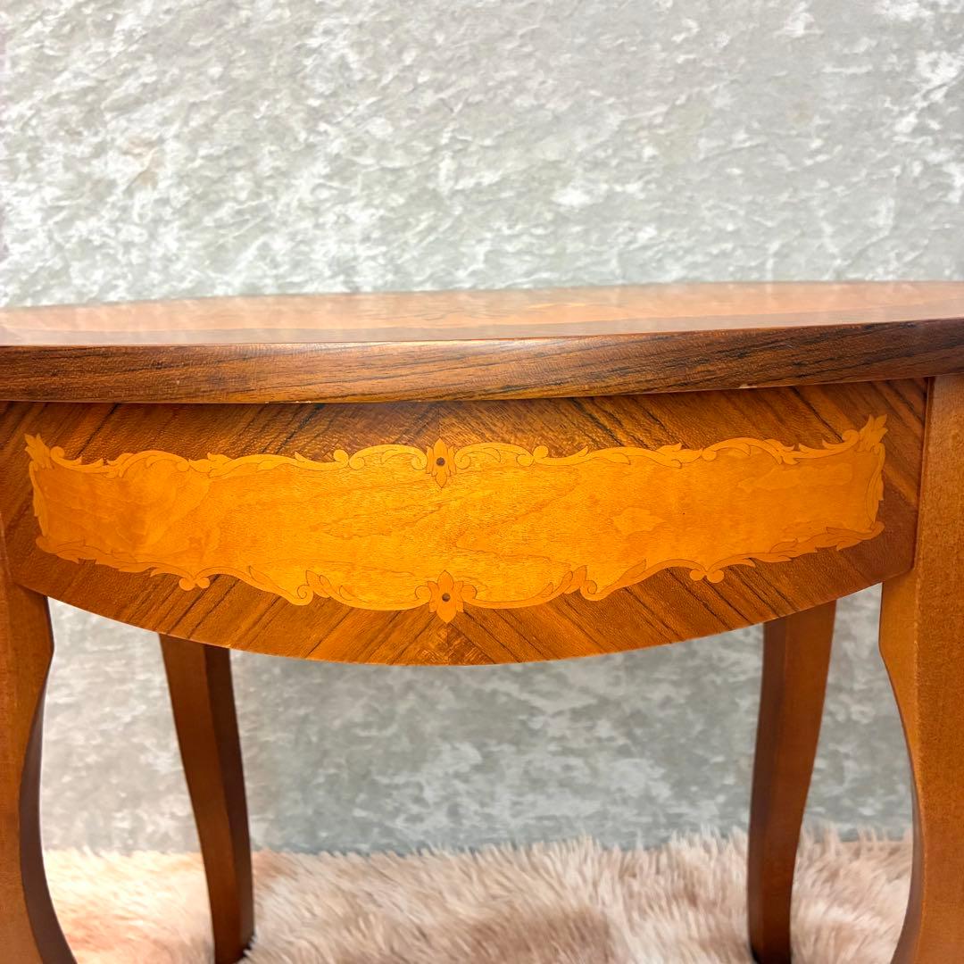 イタリア製 アンティーク調 象嵌風 サイドテーブル コーヒーテーブル ネコ脚