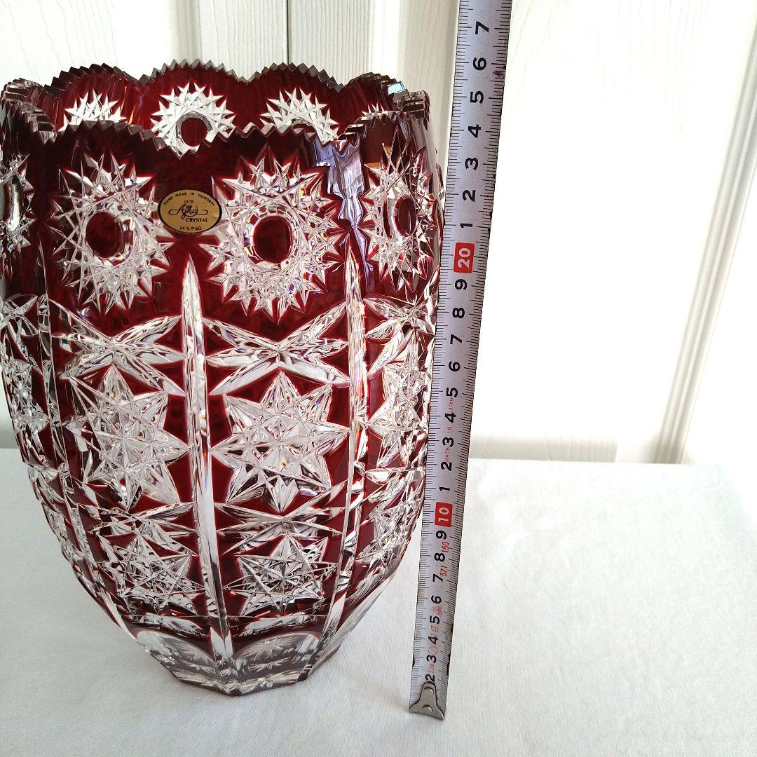 AjkaCrystal アイカクリスタル　色被せ　切子　レッド　赤　花瓶　大