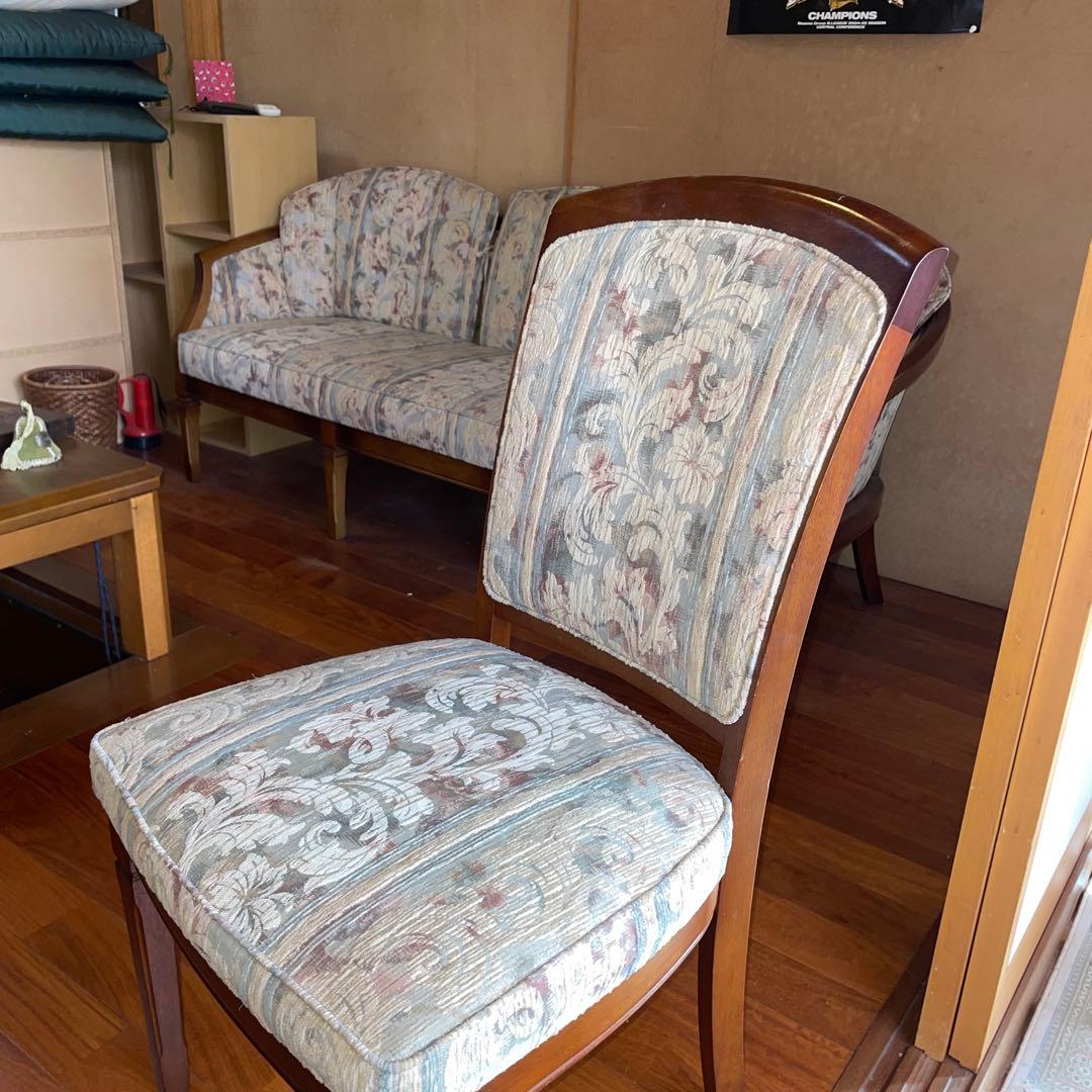 クラシック花柄　ダイニングチェア7脚　3人掛けソファ