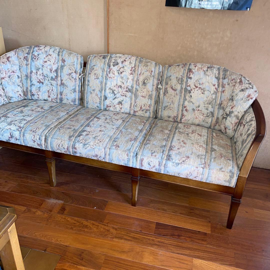 クラシック花柄　ダイニングチェア7脚　3人掛けソファ