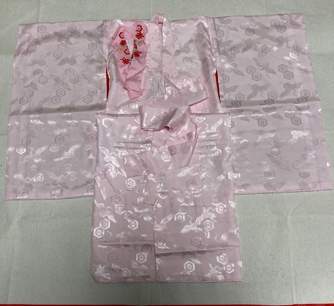 七五三 ３歳 女の子 正絹 着物長襦袢セット 絞り 赤白 金刺繍 熨斗目