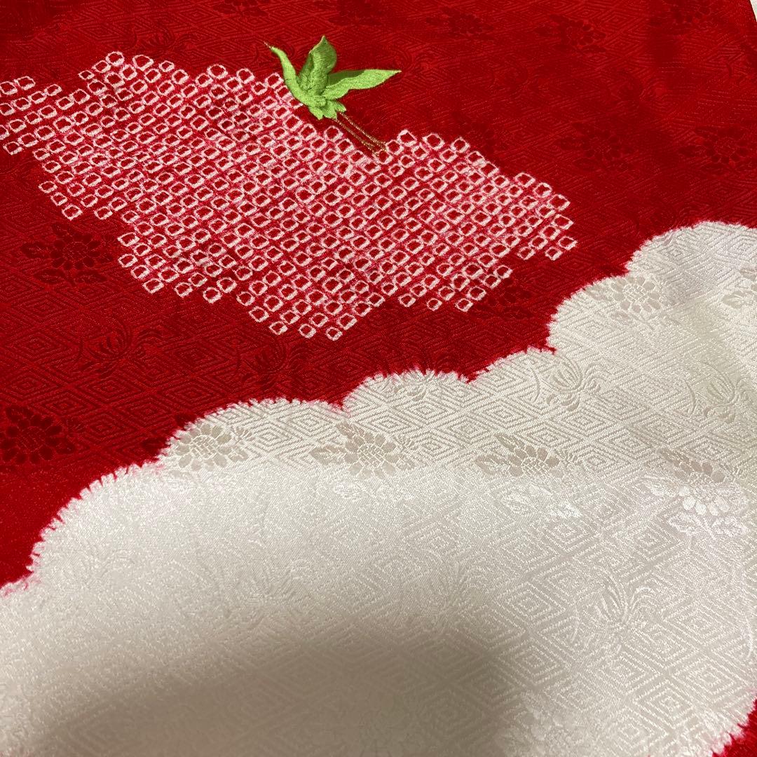 七五三 ３歳 女の子 正絹 着物長襦袢セット 絞り 赤白 金刺繍 熨斗目