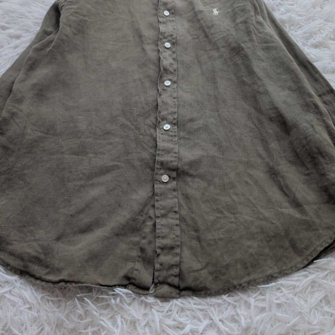 現行 ポロラルフローレン リネンシャツ 刺繍ポニー カーキ M