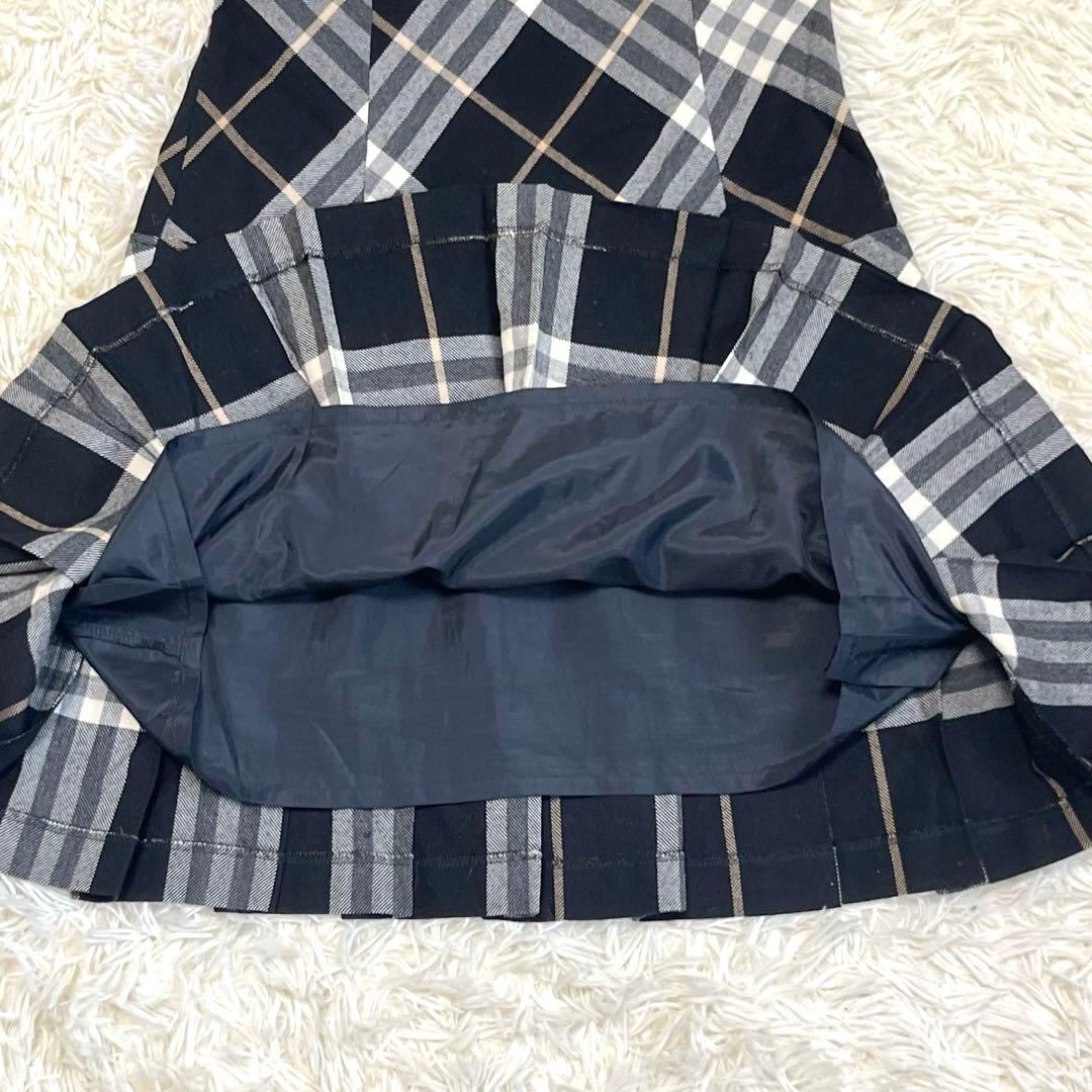 バーバリーブルーレーベル　プリーツワンピース 36 ノバチェック　パフスリーブ