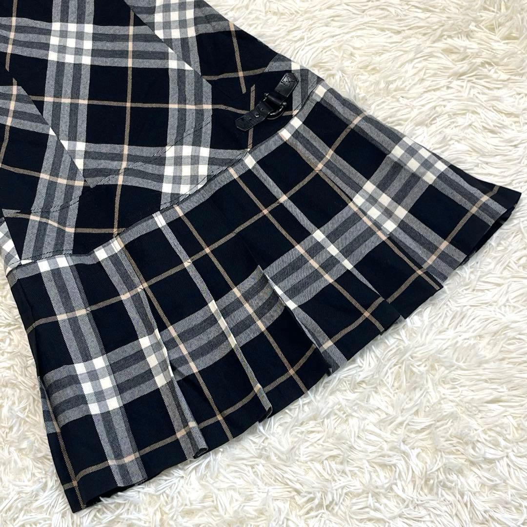 バーバリーブルーレーベル　プリーツワンピース 36 ノバチェック　パフスリーブ