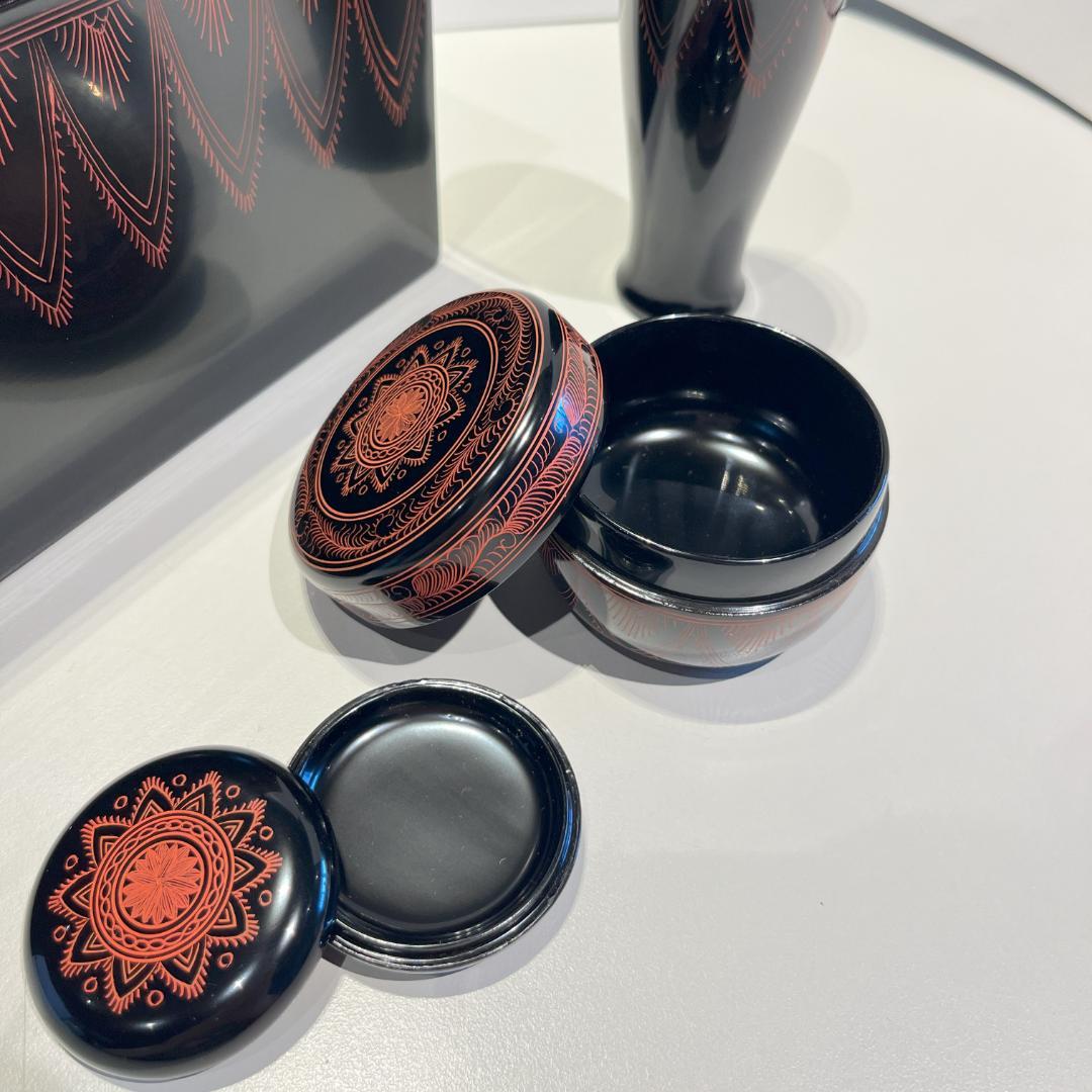 キンマ　茶箱　利休茶箱　茶道具　３点セット　キンマ彫　棗　香合　茶筌筒