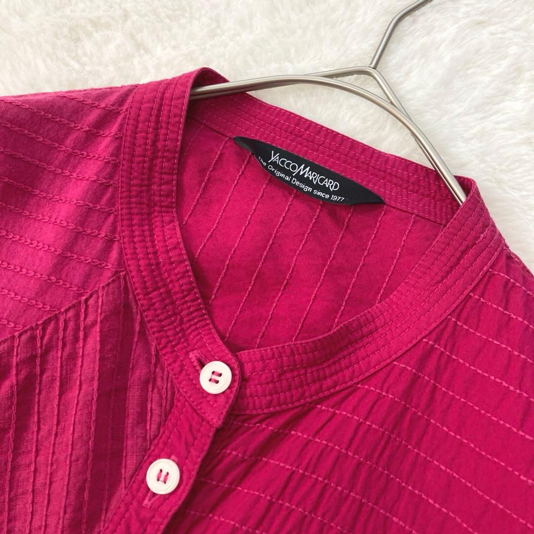 ヤッコマリカルド　バンドカラーロングシャツ　オーバーサイズ　ピンタック　ピンク