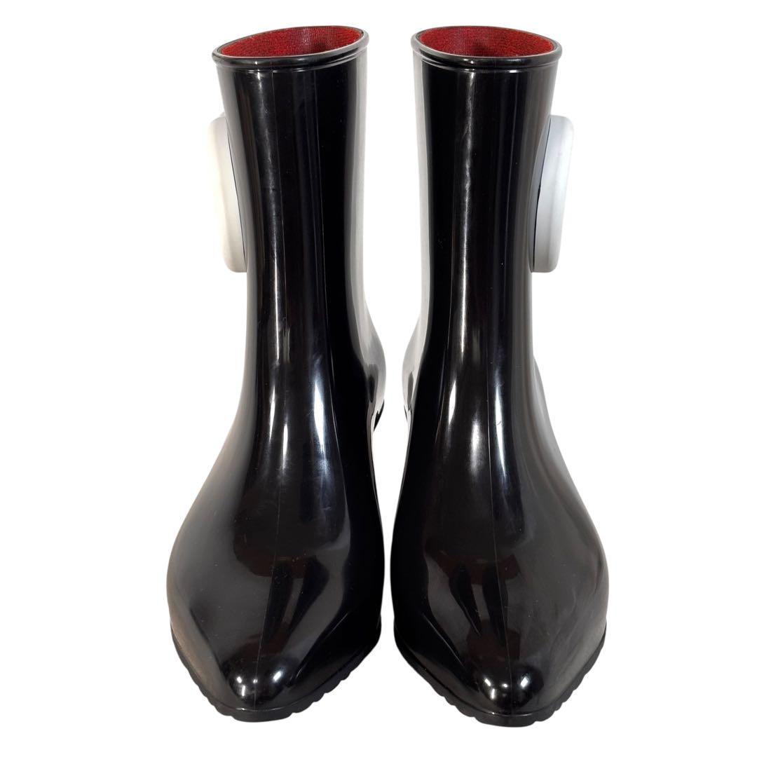 良品 グッチ 36 23 レインブーツ インターロッキング GG ブラック