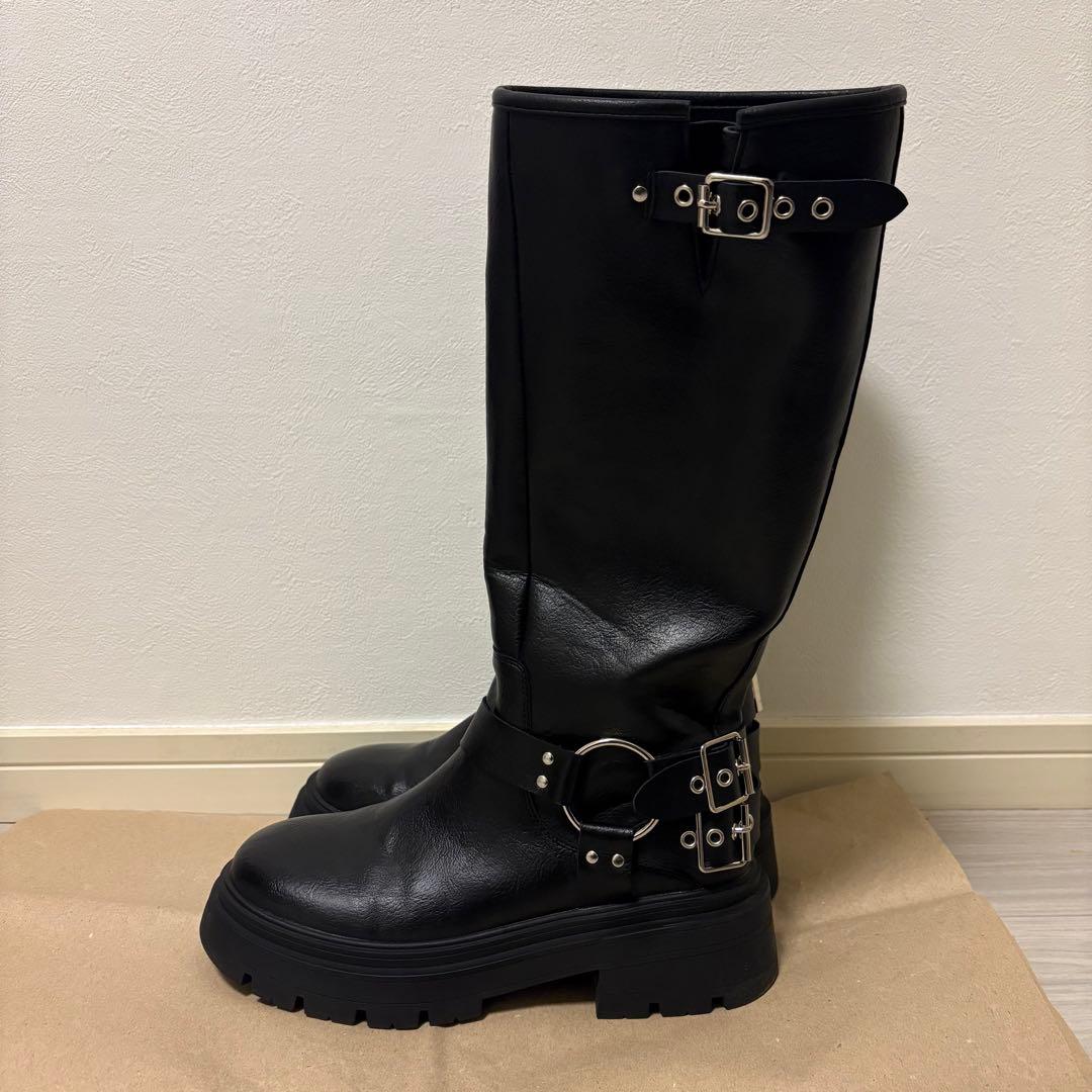 ACLENT ラウンドバックルロングブーツ　ブーツ　アクレント