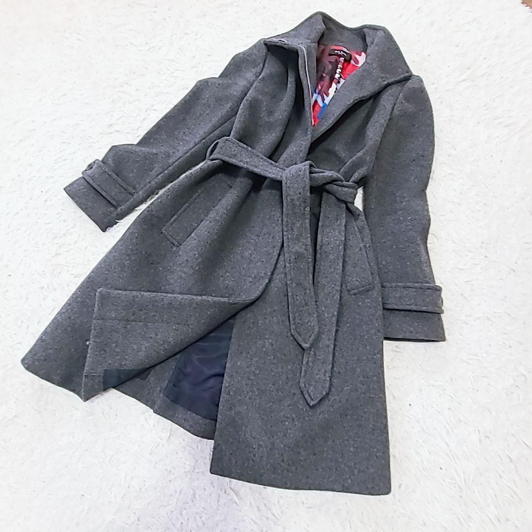 極美品 ポール・スミスブラック スタンドカラーコート XL ベルト 裏地派手