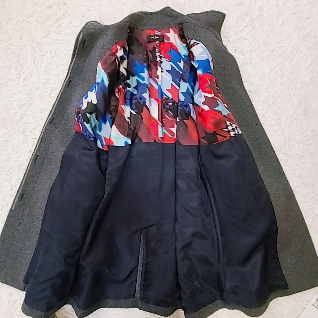 極美品 ポール・スミスブラック スタンドカラーコート XL ベルト 裏地派手