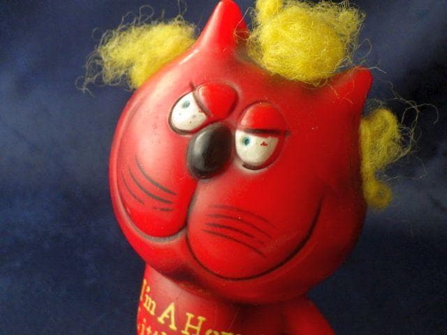 激レア【1970年】ヴィンテージ レッドデビル 猫 メッセージドール 毛残存