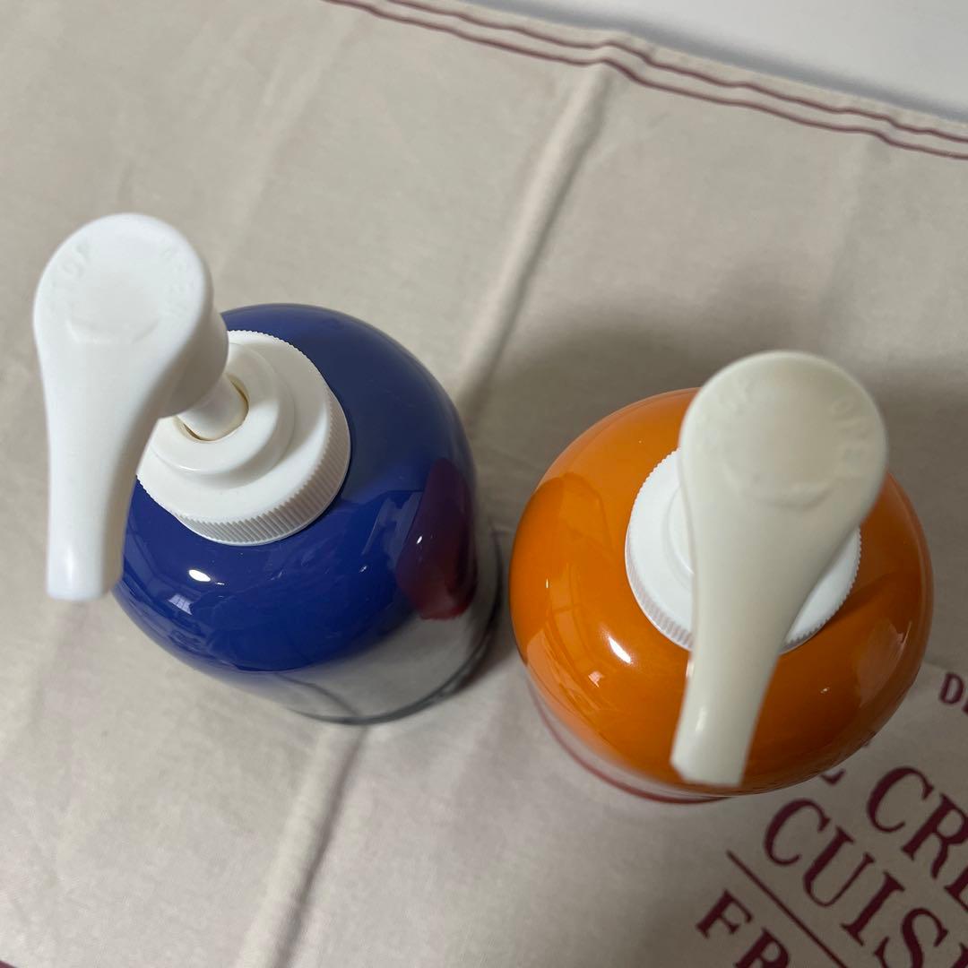 4点セット ルクルーゼ ソープディスペンサー 新品シルバーノズル2本付 黄 青