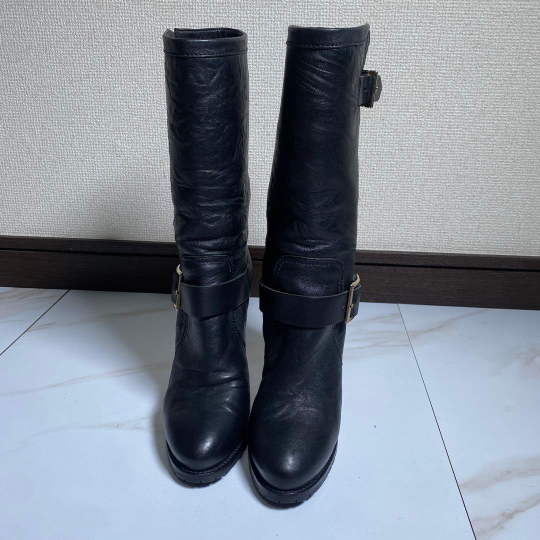 極美品♡ジミーチュウ レザーバイカーブーツ GALEN　ピンヒール シワ革加工