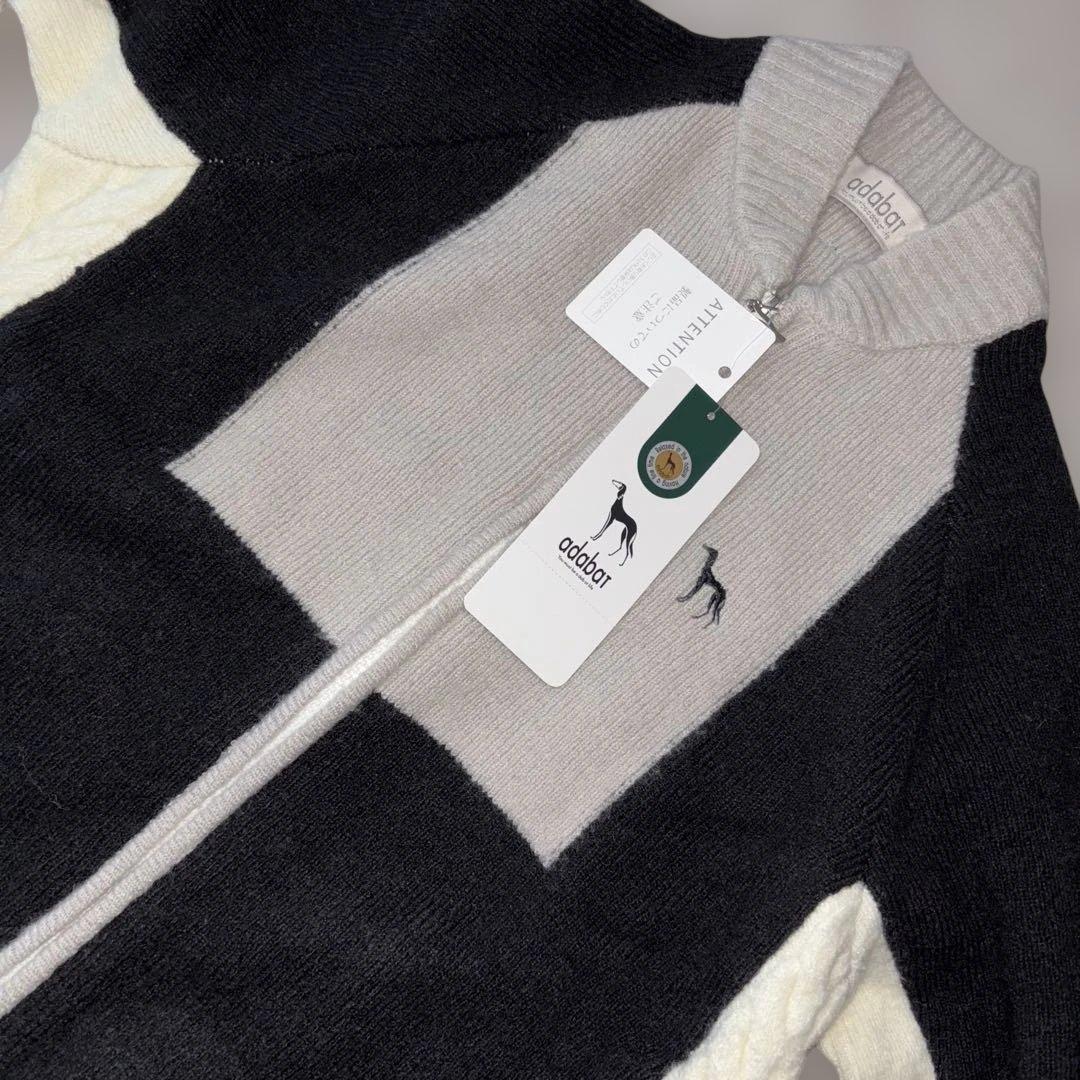 adabat ジップアップセーター 黒・グレー・白