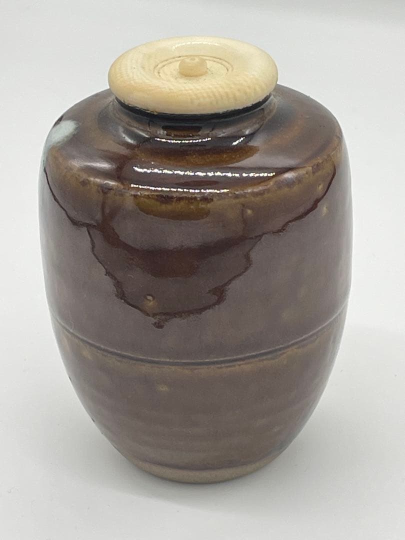 【美品】高取焼 清水茂生 造 茶入 肩衝 煎茶道具 茶道具 共箱 専用袋付き