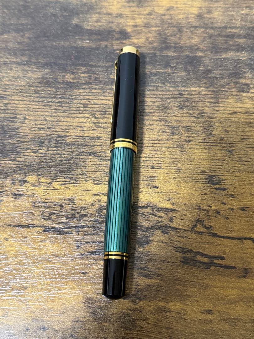 試筆のみ　M800 18c ゴールド　M ペリカン　万年筆　緑縞　バイカラー