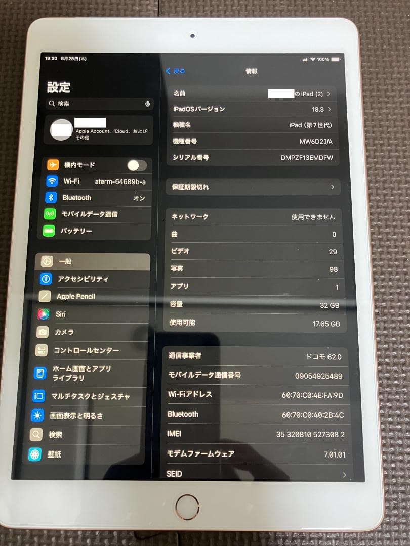 【極美品】 iPad 第7世代 32GB セルラー Cellular wifi