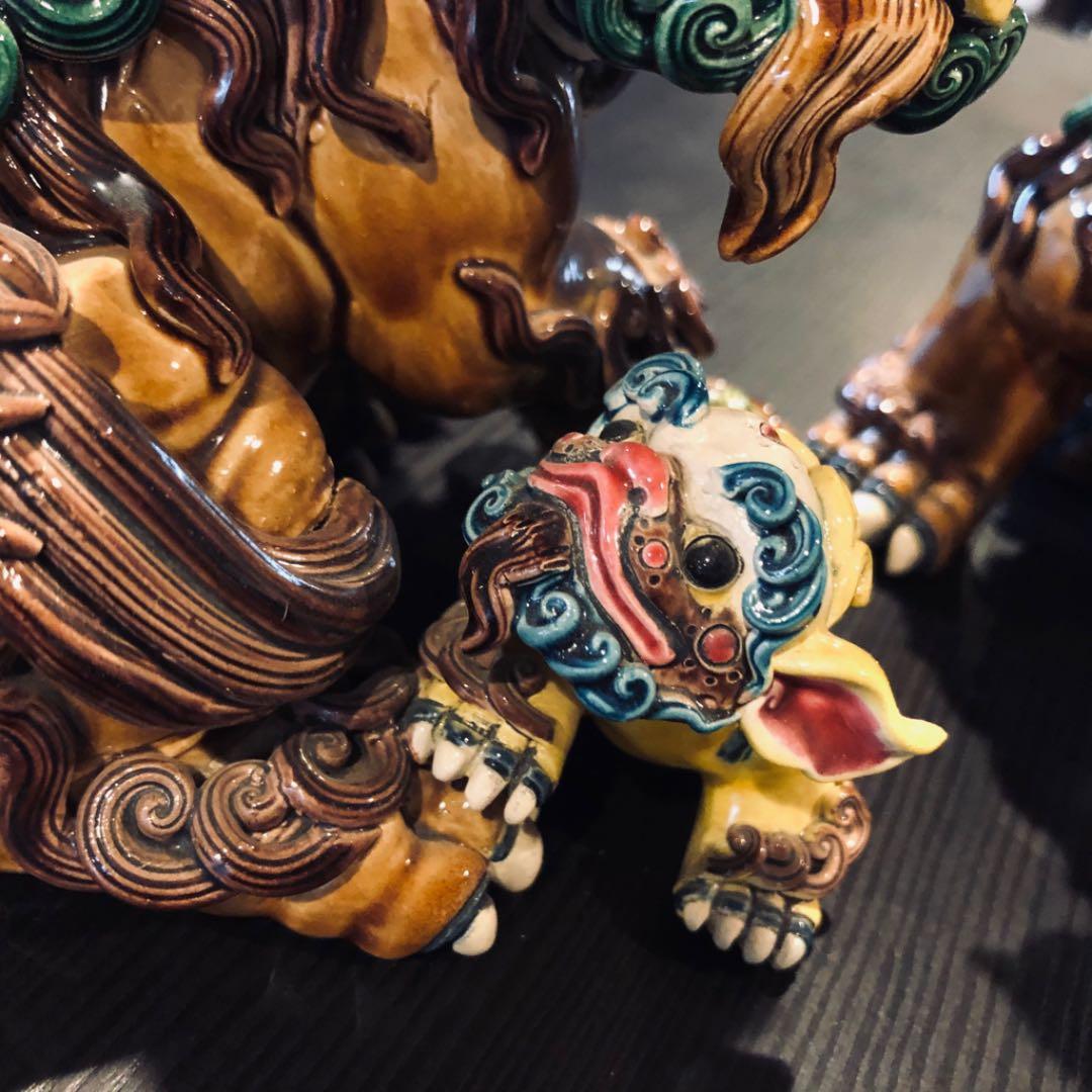 台湾 交趾焼 双獅(林 智信 作)