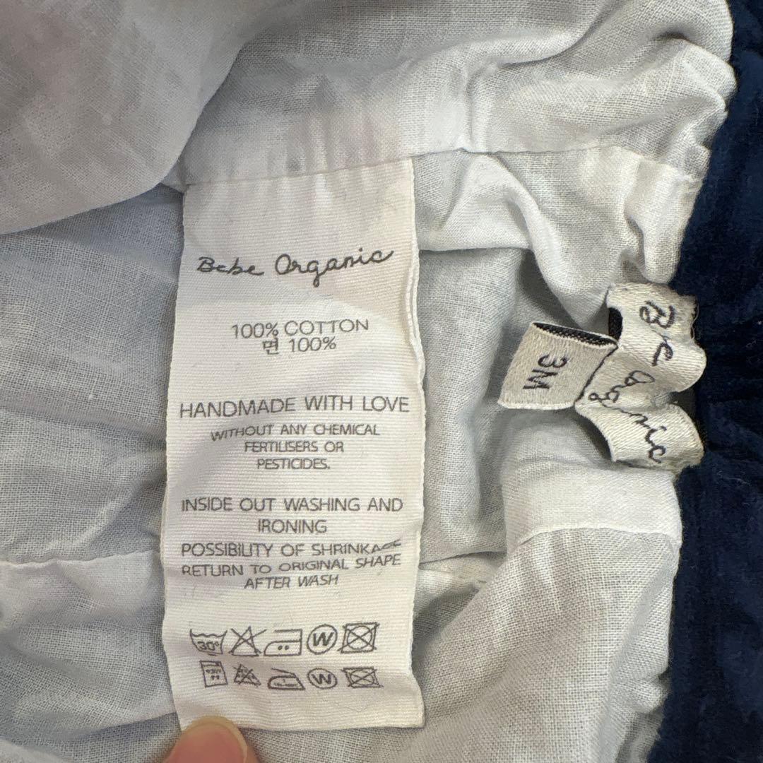 コントンさんへ　Bebe organicネイビー ベロアコットンロンパース