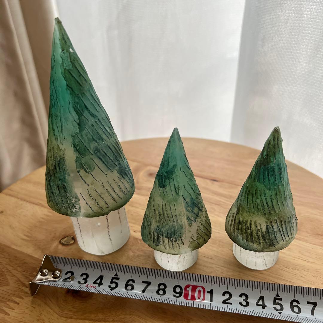 A小　ガラス作家　安達知江　木　クリスマスツリー　型置物 グリーン