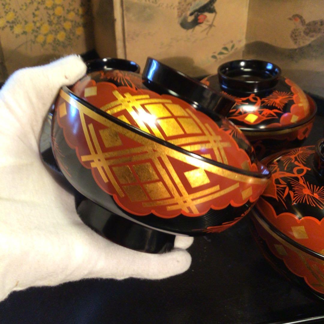 A810 木製漆器　懐石道具　秀衡塗　椀　（丸三漆器）5客箸　5膳　揃え