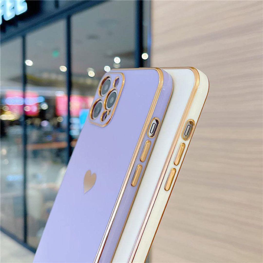 ★電気メッキ耐衝撃電話ケースiPhone 13 mini ハート ホワイト 白