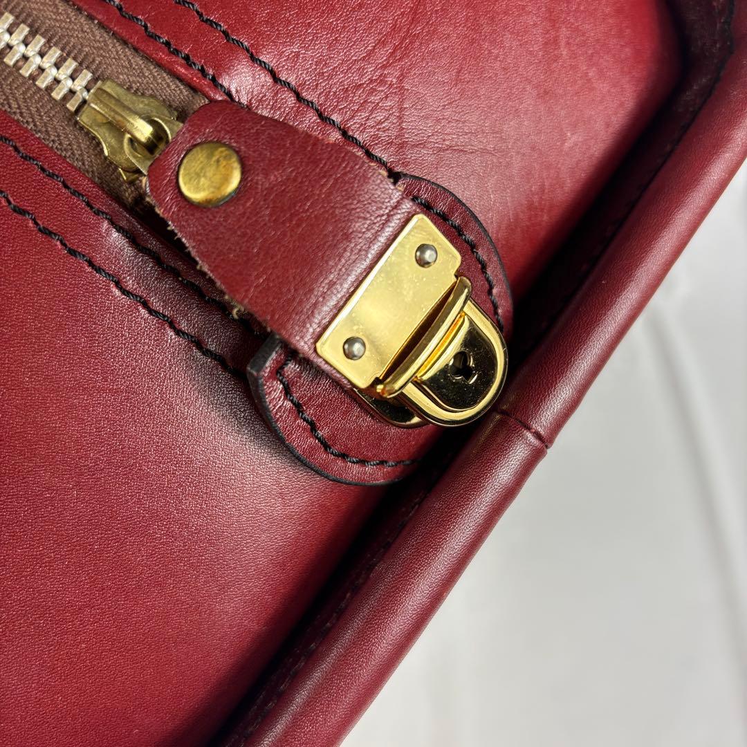 青木鞄 ボストンバッグ オールレザー ボルドー　鍵付き　自立