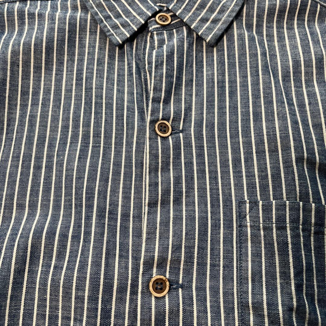 45rダンガリーストライプの908グランパプルシャツ　ユニセックス