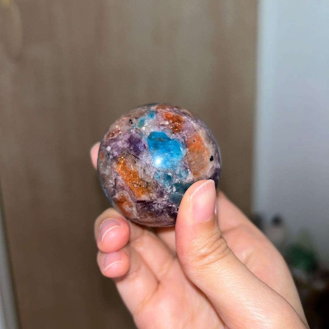 49.5ミリ レア レピドライト サンストーン アパタイト共生 スフィア 天然石