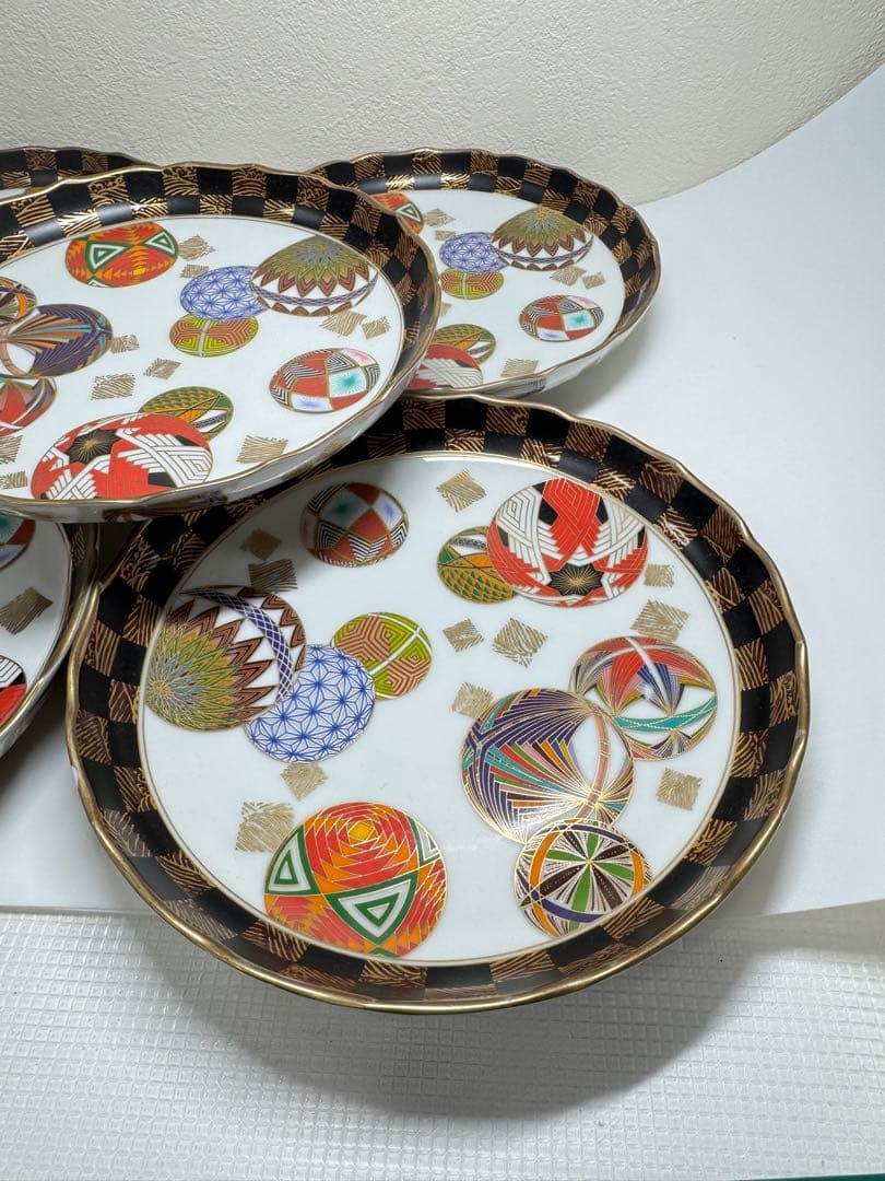 美濃焼 庫山窯 色絵手まり 和皿盛皿 5客セット 金彩 金襴手 廃盤 A①