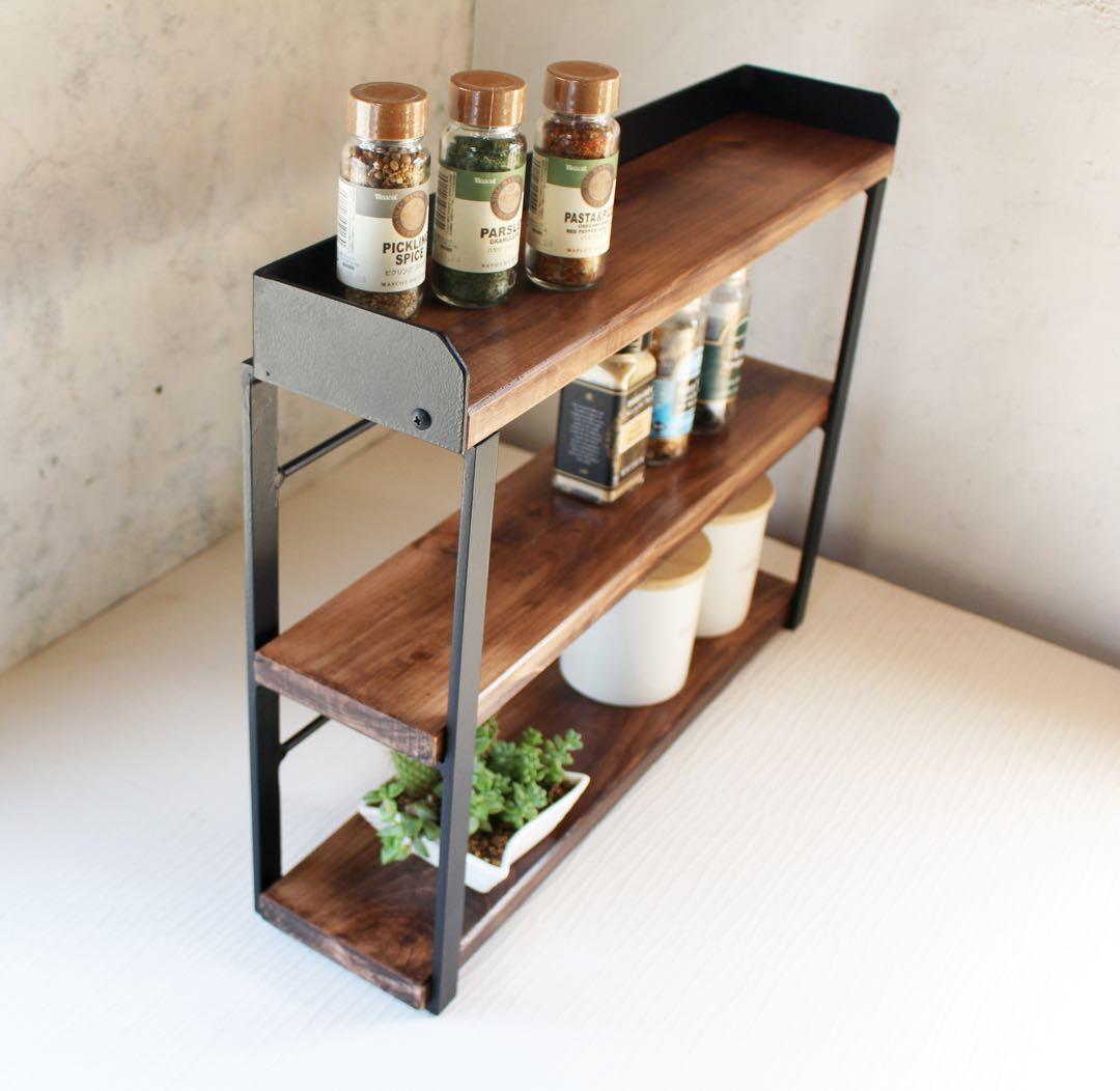 アイアンスパイスラック、調味料棚、落下防止平鉄