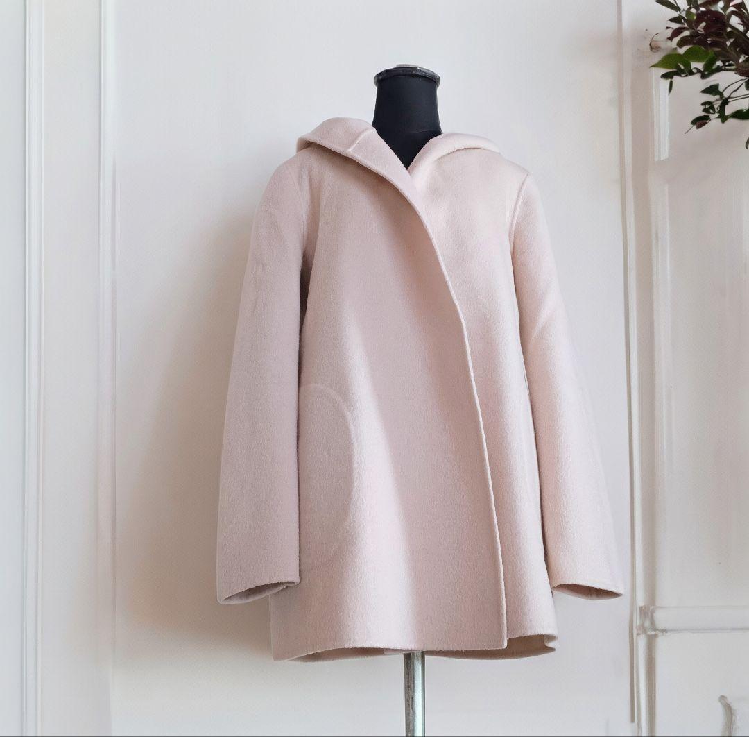 セオリー　ウール＆カシミヤリバーシブル　フーディーリバーコート　優しいピンク