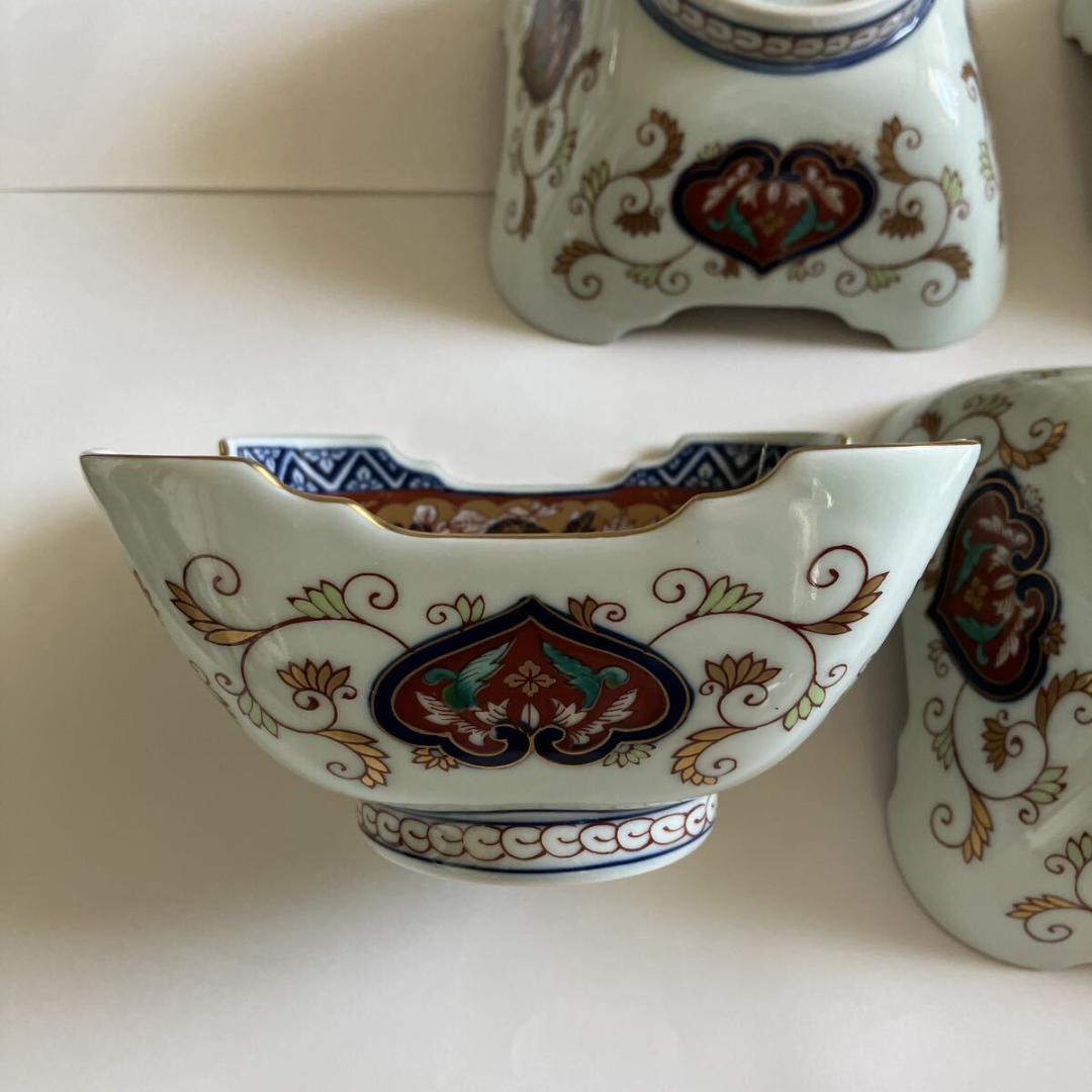 有田焼 賞美堂 日肥其泉 昭和年製 極錦金彩 古伊万里 様式 四方小鉢揃 五客