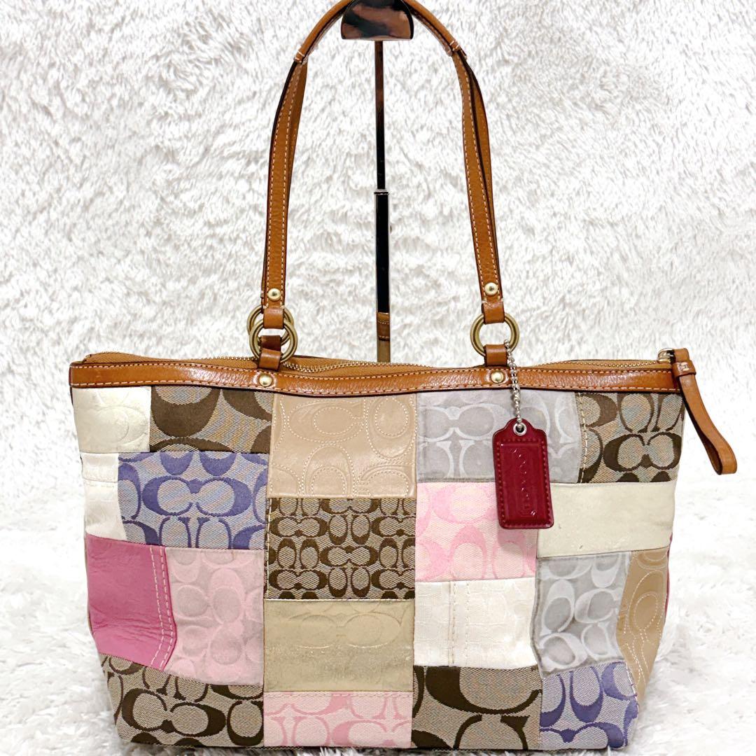 COACH パッチワーク トートバッグ A4可 シグネチャー レザー 金具