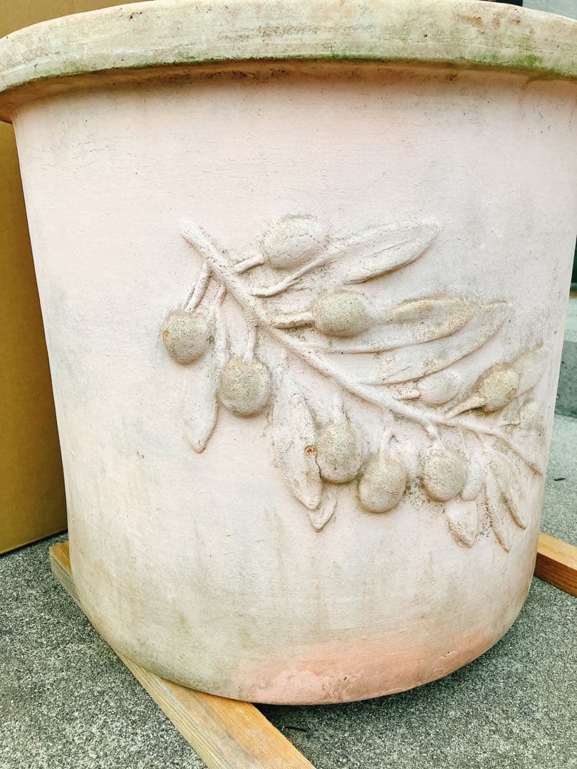 テラコッタ　アンティーク調　直径50cm 高さ45cm オリーブ柄 植木鉢 陶器