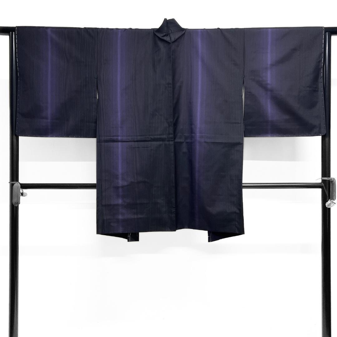 未着用　小紋　染め大島紬　アンサンブル　縦縞　モード　着物　124b d ms