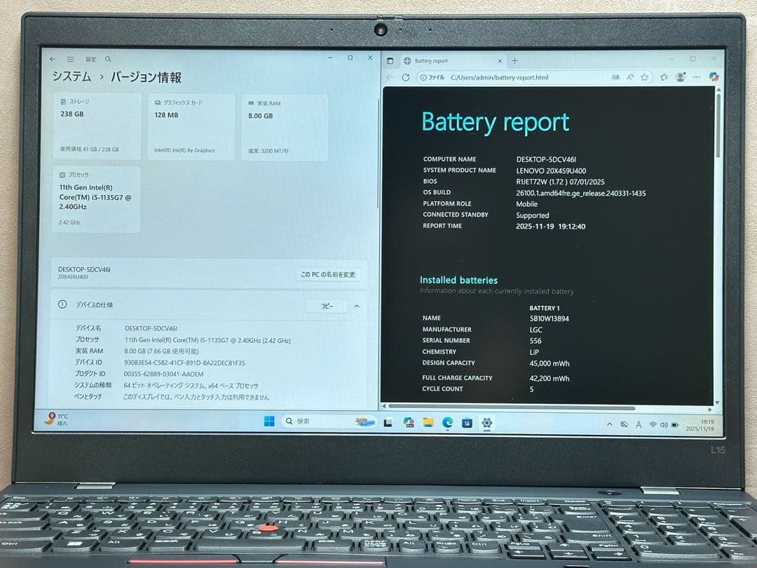 Windowsノート本体 ThinkPad L15 Gen 2 i5-1135G7 8GB |3049