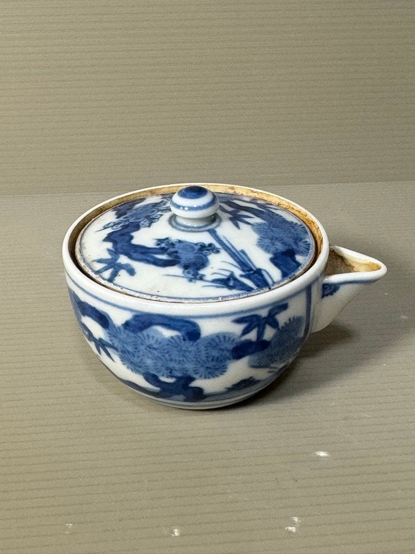 2385 九谷焼　染付青花　松竹梅　宝瓶　時代物