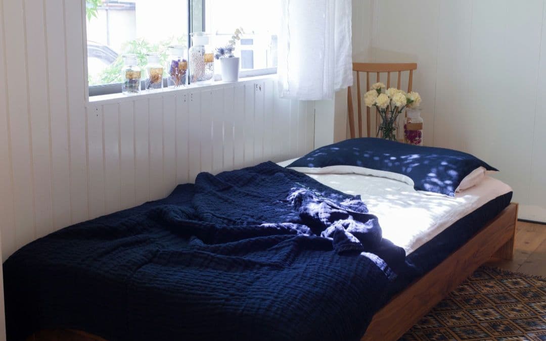 眠家 minka リネン五重ガーゼケット　ネイビー日本製