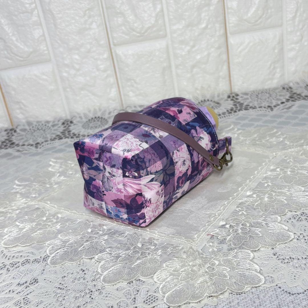 ペットボトルカバー　ミニ　リバティアーカイブギンガム/パープル　ハンドメイド